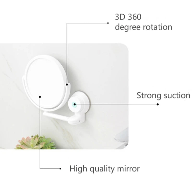 HD Plane Mirror Magnified Makeup Shaving Vanity Mirror Bathroom Wall Mounted 360 Degree Rotating Mirror Wall Mirrors
