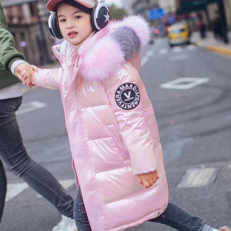 Doudoune Fille 2026 | Imperméable Brillante Capuche | Parka Neige Enfant 5-14 Ans Hiver
