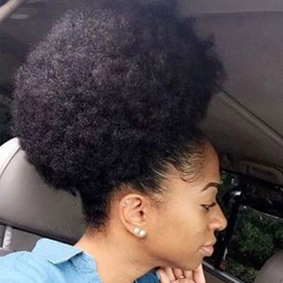 Queue de Cheval Afro Kinky Curly | Drawstring | Clip Extensions | Remy Brésilien | 10 Pouces | Chignon Naturel | Cheveux Humains