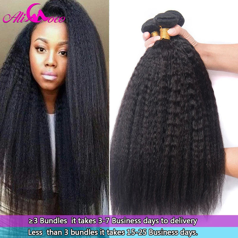 Ali Coco Peruvian Kinky Straight Hair Extensions 1/3/4 Bundles 8-28 Inch Human Hair Non-Remy Hair