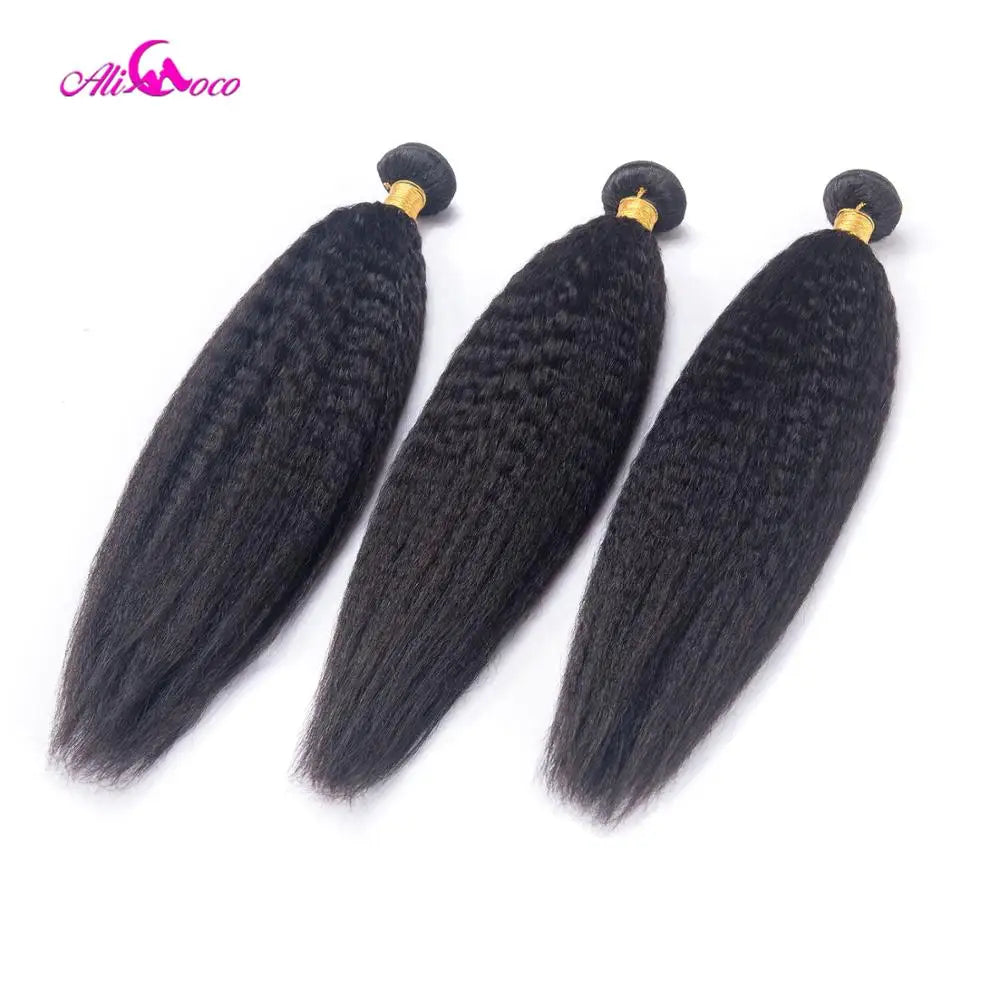 Ali Coco Peruvian Kinky Straight Hair Extensions 1/3/4 Bundles 8-28 Inch Human Hair Non-Remy Hair