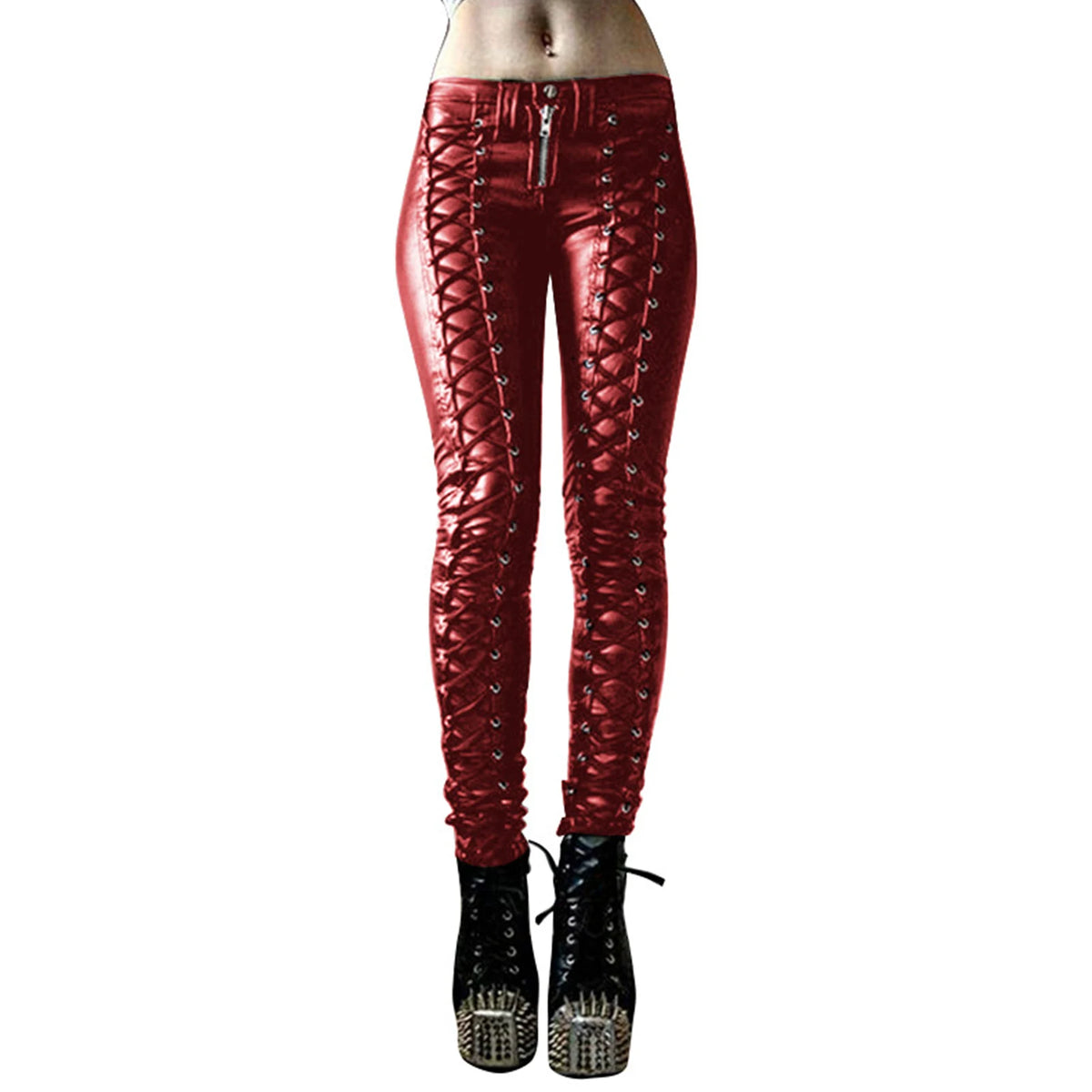 Pantalon Steampunk Femme Faux Cuir | Cosplay Carnaval | Slim Boutons | Legging Taille Haute | Mode