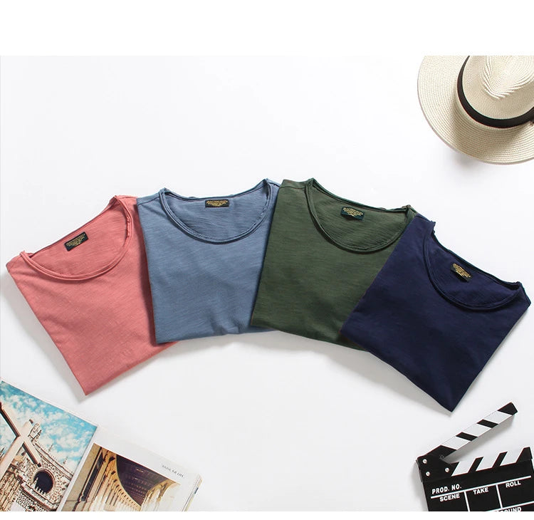 T-Shirt Homme 100% Coton | Col Rond | Manches Courtes | Uni Casual | Doux & Confortable | Été