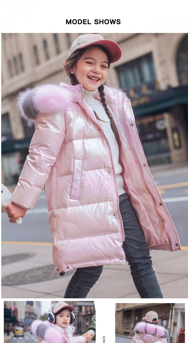Doudoune Fille 2026 | Imperméable Brillante Capuche | Parka Neige Enfant 5-14 Ans Hiver