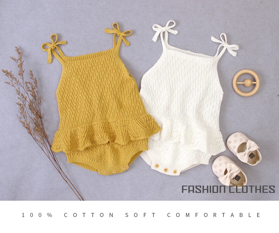 Body Bébé Fille Mignon | Bretelles Tricoté Salopette | Couleur Unie | Combinaison Été | 0-2 Ans