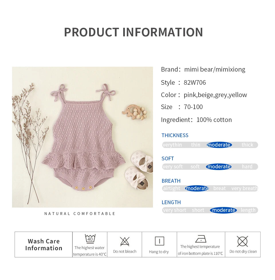Body Bébé Fille Mignon | Bretelles Tricoté Salopette | Couleur Unie | Combinaison Été | 0-2 Ans