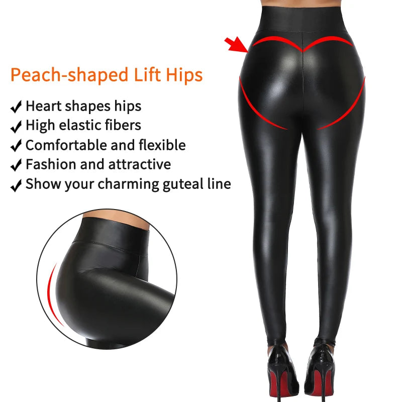 Legging Faux Cuir Épais Femme | Taille Haute Non Transparent | Push Up Slim | Lift Fesses | Fitness