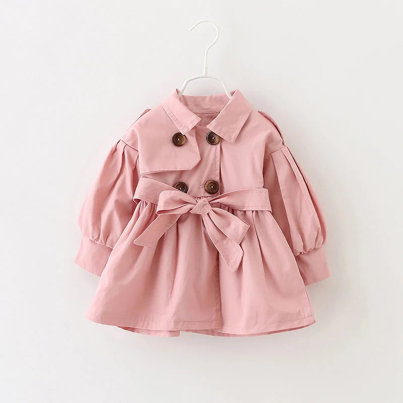 Fashion Baby Coat with Belt Cotton Autumn Spring Baby Girl Clothes Solid Color Infant Jacket Baby Girl Coat 2 Colors