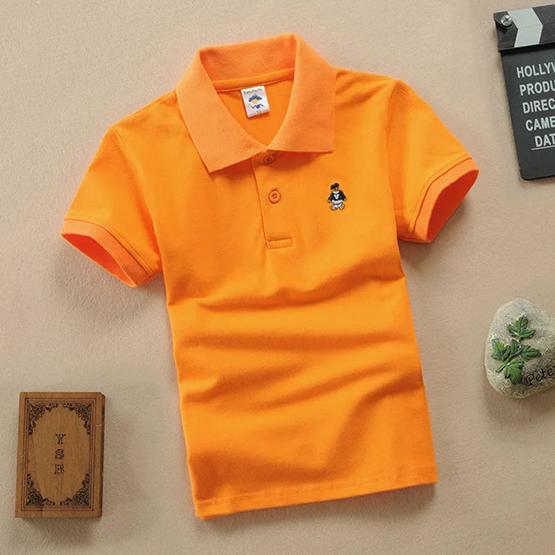 Boys T-Shirt Summer Fashion Cartoon Bear Embroidery School Clothes Little Girls Polo Shirts 3-8 Years Tops Toddler Sportswear