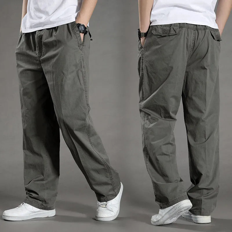 Pantalon cargo ample en coton pour homme | Taille élastique