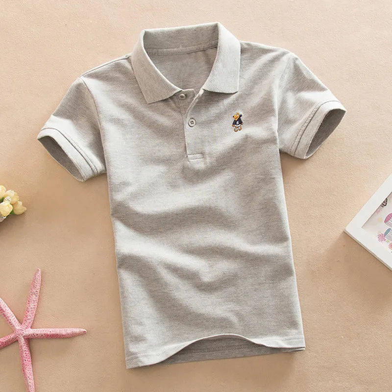 Boys T-Shirt Summer Fashion Cartoon Bear Embroidery School Clothes Little Girls Polo Shirts 3-8 Years Tops Toddler Sportswear