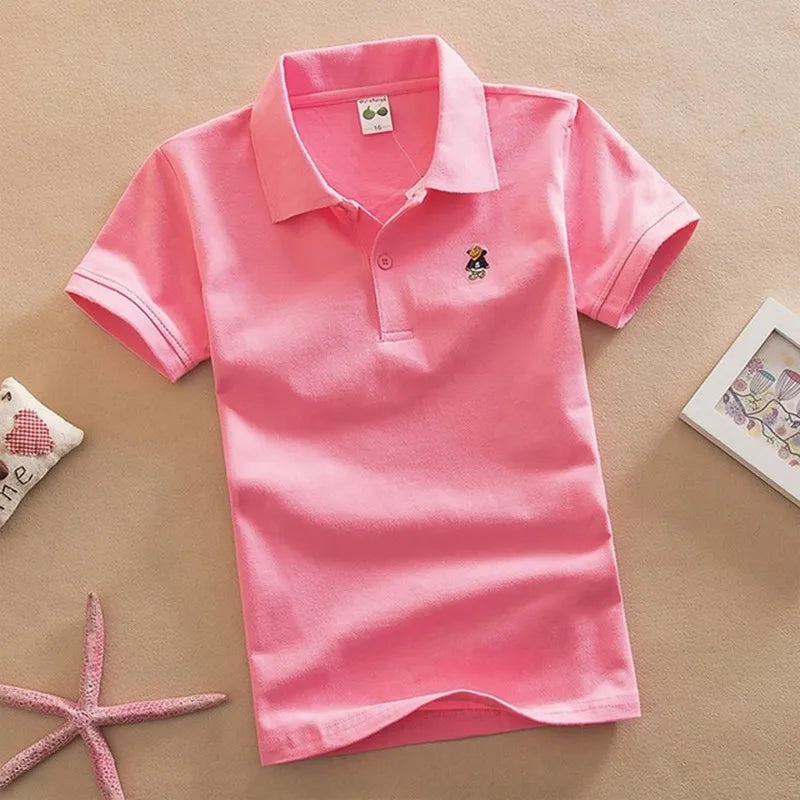 Boys T-Shirt Summer Fashion Cartoon Bear Embroidery School Clothes Little Girls Polo Shirts 3-8 Years Tops Toddler Sportswear