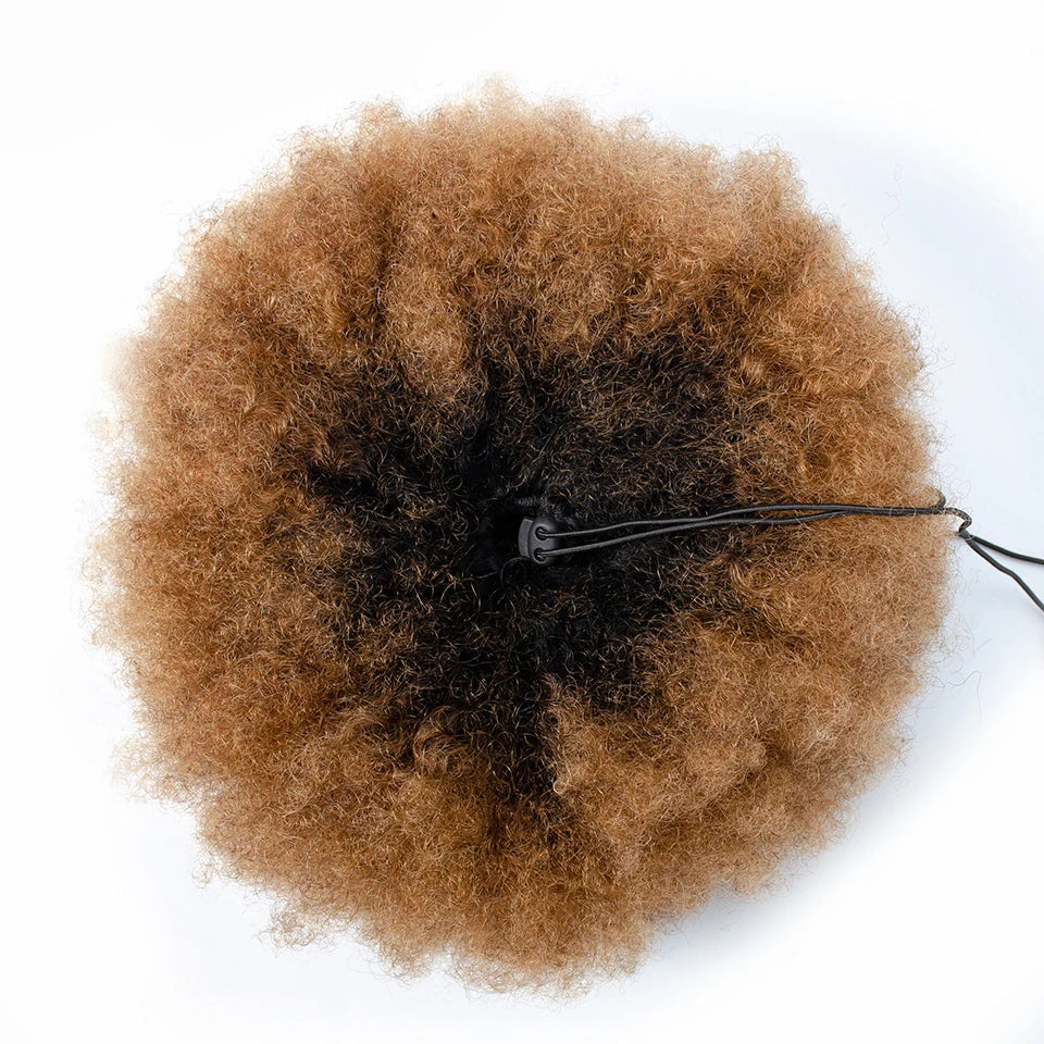 Queue de Cheval Afro Kinky Curly | Drawstring | Clip Extensions | Remy Brésilien | 10 Pouces | Chignon Naturel | Cheveux Humains