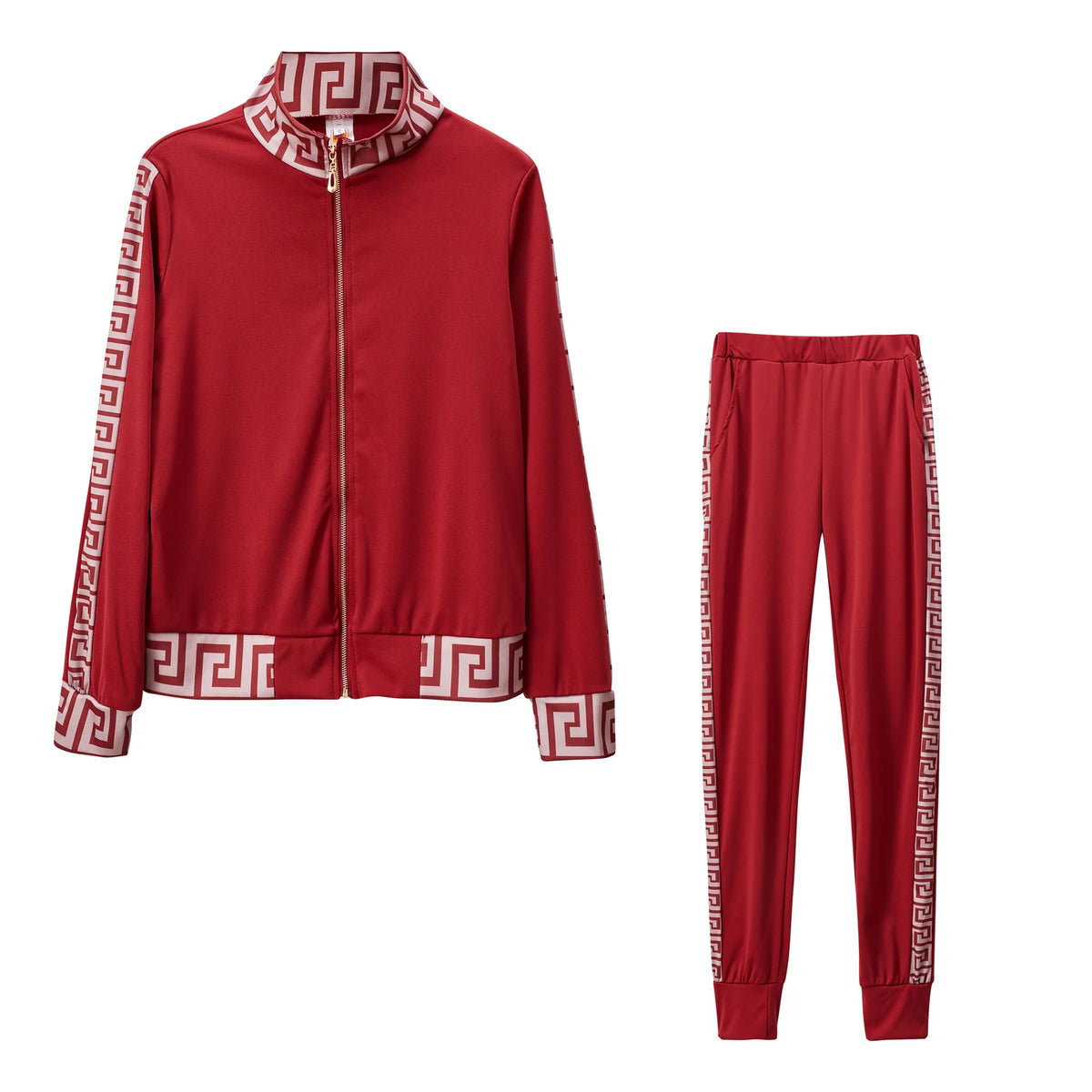 Jogging Femme Y2k 2025 | Ensemble 2 Pièces Élégant | Imprimé Grec | Veste Zippée & Pantalon | Grande Taille