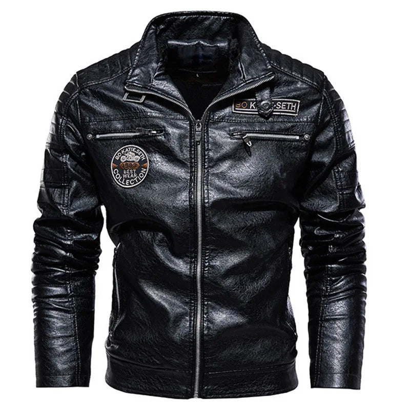 Leather Jacket Men Winter Fleece Motorcycle PU Leather Jacket Male Stand Collar Casual Windbreaker Ropa De Hombre Coat Plus Size