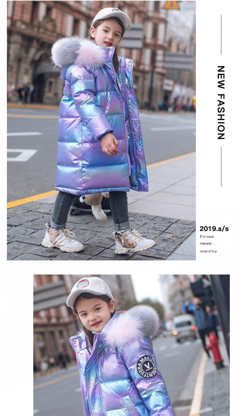 Doudoune Fille 2026 | Imperméable Brillante Capuche | Parka Neige Enfant 5-14 Ans Hiver