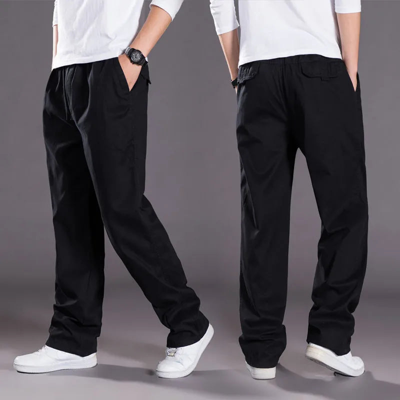 Pantalon cargo ample en coton pour homme | Taille élastique