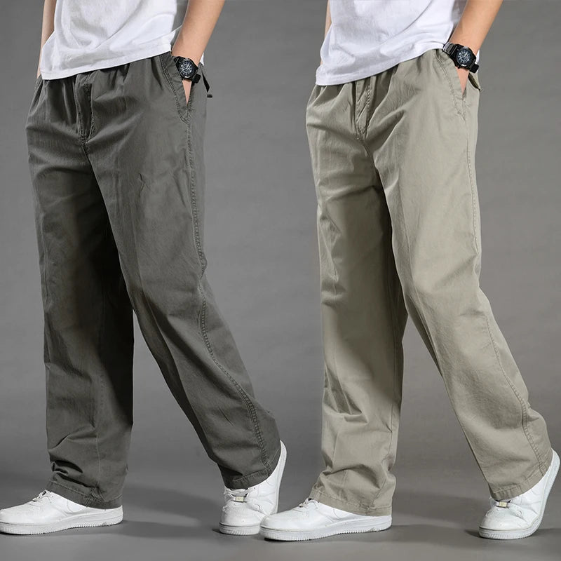Pantalon cargo ample en coton pour homme | Taille élastique