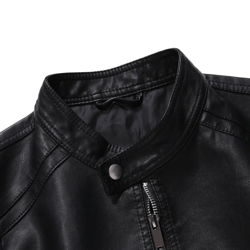 Veste motard noire en similicuir PU pour homme | Col montant