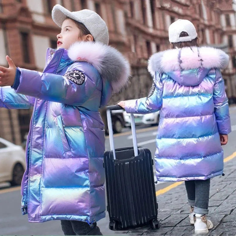 Doudoune Fille 2026 | Imperméable Brillante Capuche | Parka Neige Enfant 5-14 Ans Hiver