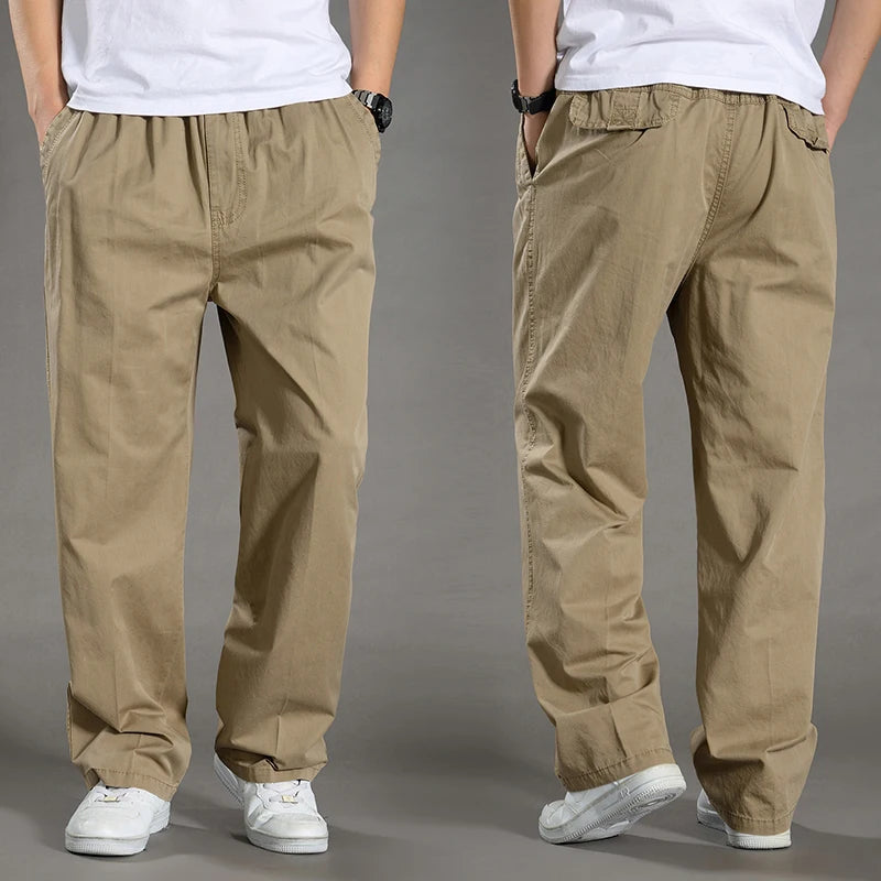 Pantalon cargo ample en coton pour homme | Taille élastique