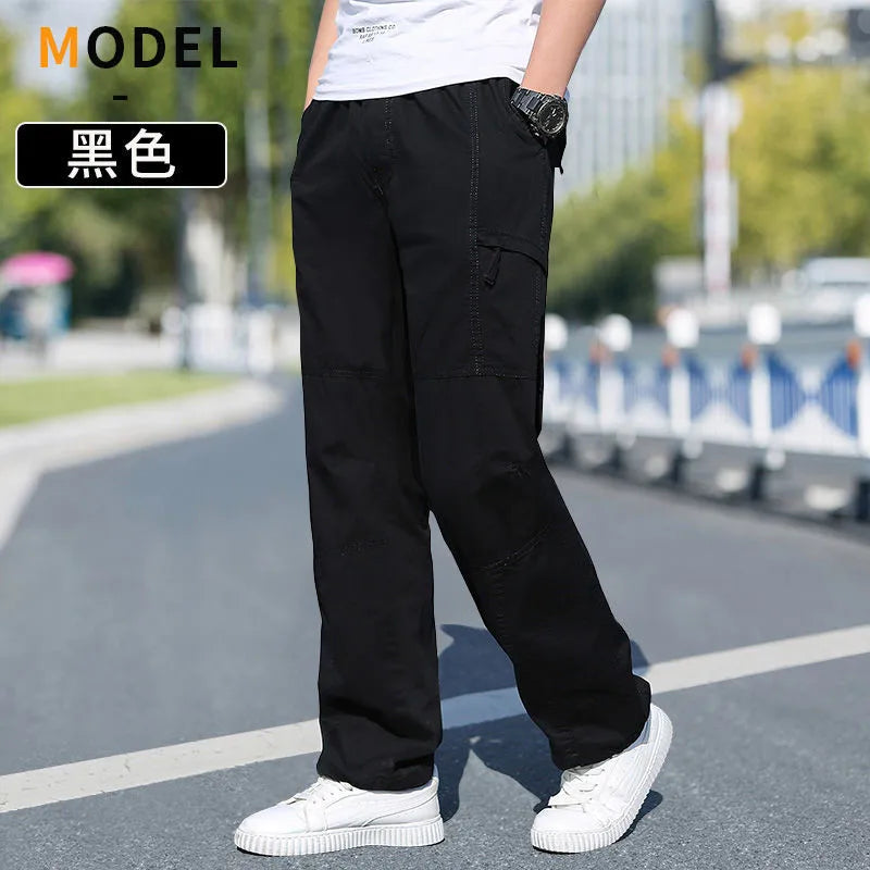 Pantalon cargo ample en coton pour homme | Taille élastique
