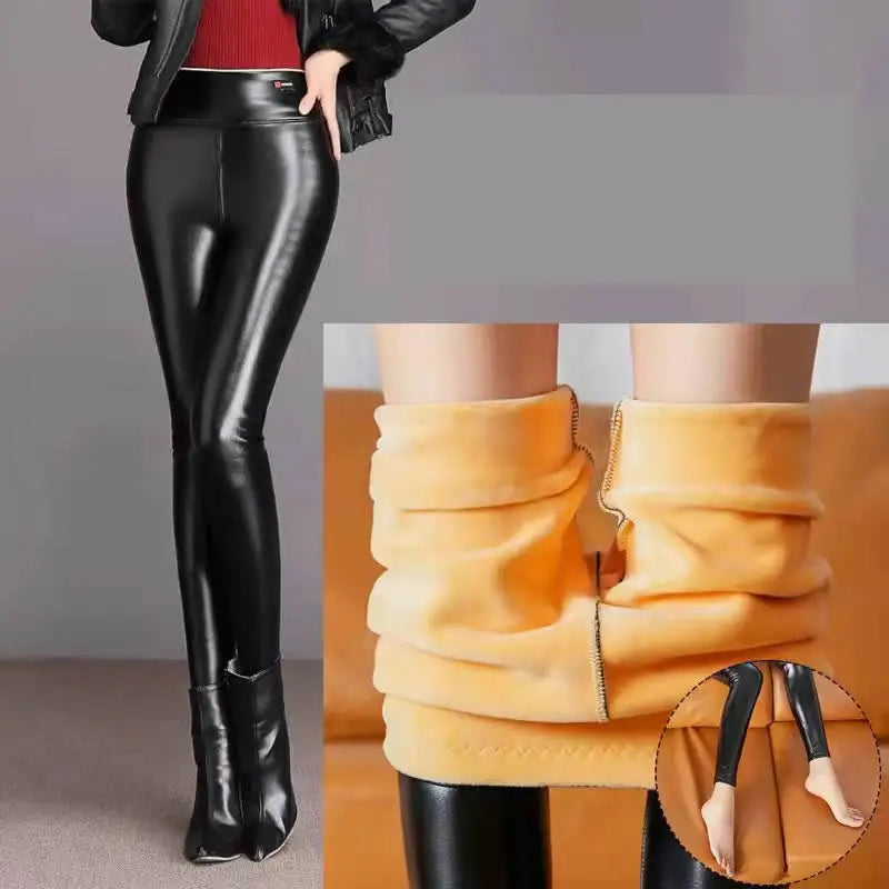 Legging Hiver Épais Velours Laine 700g Femme | Agneau Cachemire | Faux Cuir Chaud | Jegging