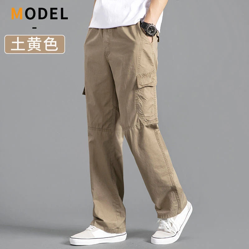 Pantalon cargo ample en coton pour homme | Taille élastique