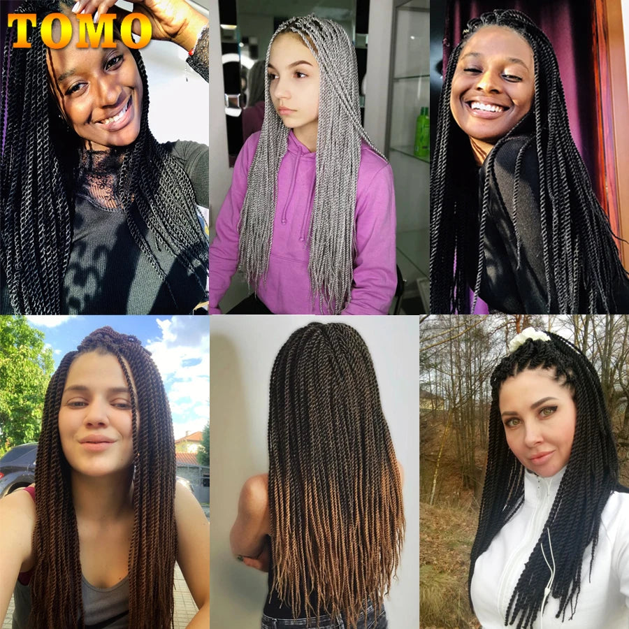 TOMO Senegalese Twist Hair Extensions 14 18 22 Inch Low Temperature Fiber Crochet Braids Ombre Synthetic Braiding Hair