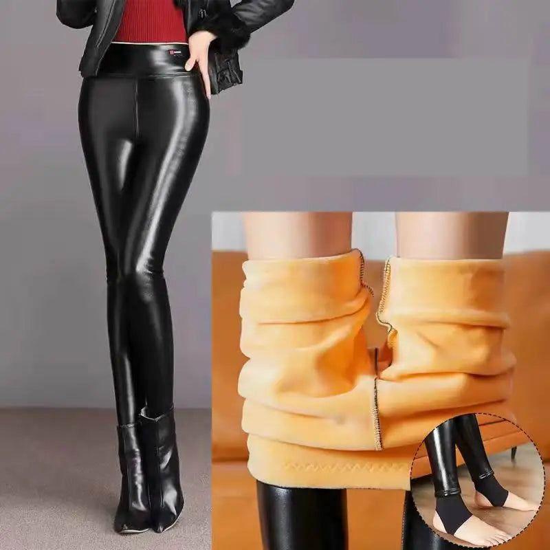 Legging Hiver Épais Velours Laine 700g Femme | Agneau Cachemire | Faux Cuir Chaud | Jegging