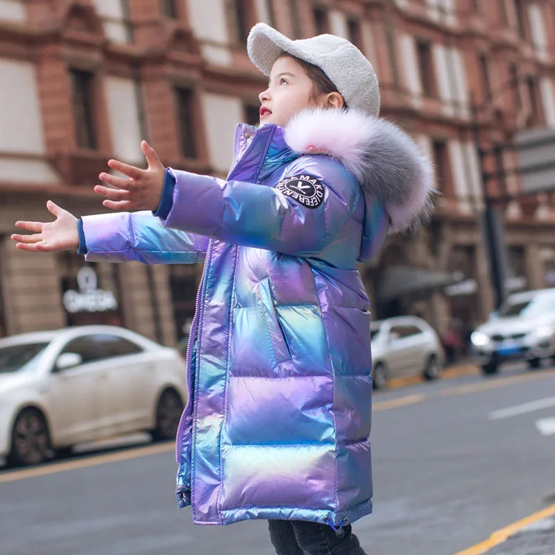 Doudoune Fille 2026 | Imperméable Brillante Capuche | Parka Neige Enfant 5-14 Ans Hiver