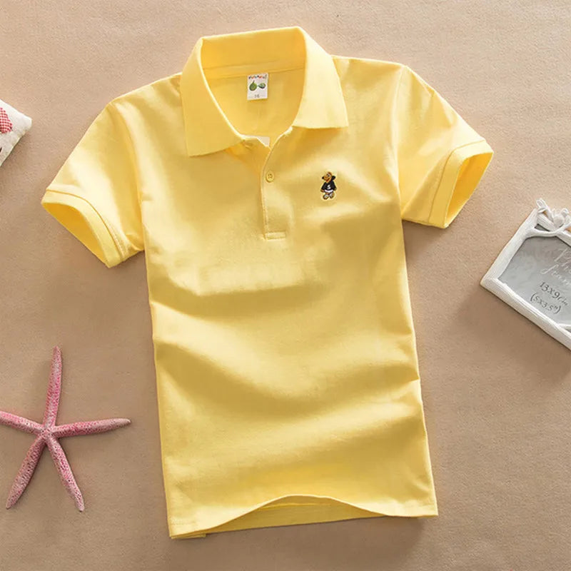Boys T-Shirt Summer Fashion Cartoon Bear Embroidery School Clothes Little Girls Polo Shirts 3-8 Years Tops Toddler Sportswear