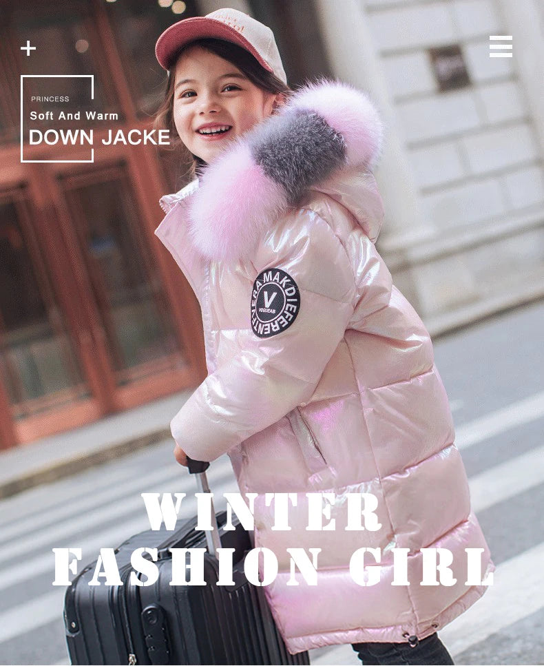 Doudoune Fille 2026 | Imperméable Brillante Capuche | Parka Neige Enfant 5-14 Ans Hiver