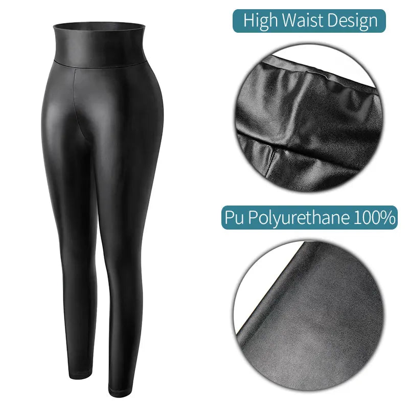 Legging Faux Cuir Épais Femme | Taille Haute Non Transparent | Push Up Slim | Lift Fesses | Fitness