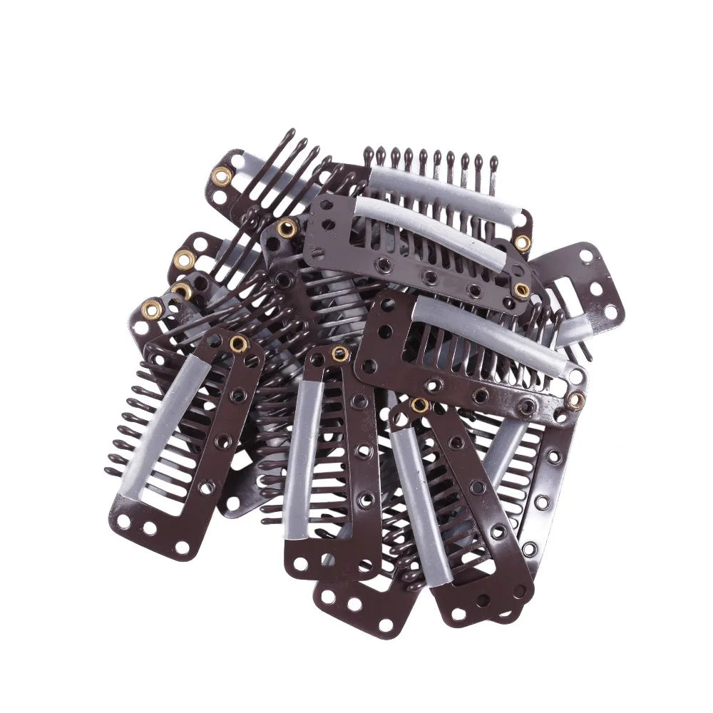 20pcs 10-Teeth Snap-Comb Wig Clips with Rubber for Hair Extension Hair Snap Clips Weave Toupee Clips Styling Tools