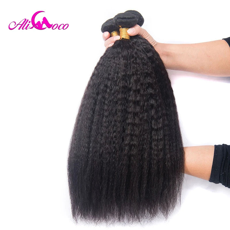 Ali Coco Peruvian Kinky Straight Hair Extensions 1/3/4 Bundles 8-28 Inch Human Hair Non-Remy Hair