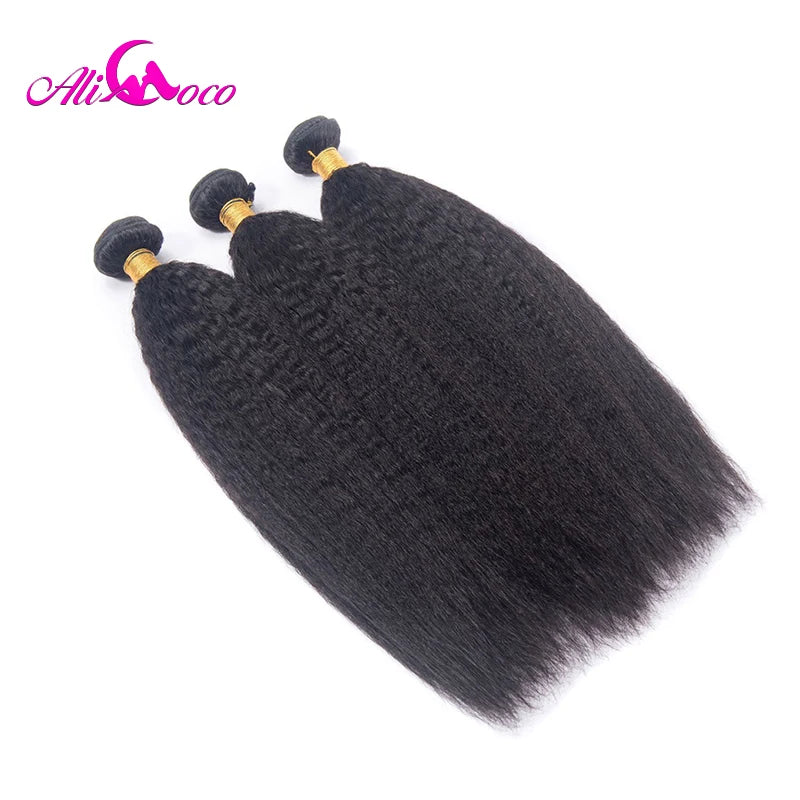 Ali Coco Peruvian Kinky Straight Hair Extensions 1/3/4 Bundles 8-28 Inch Human Hair Non-Remy Hair