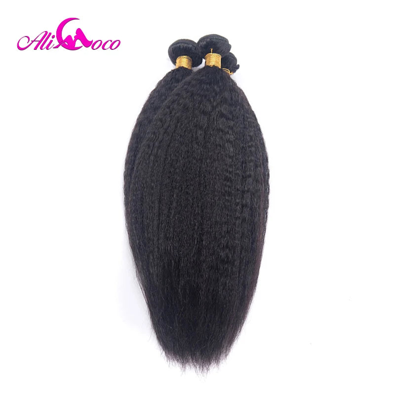 Ali Coco Peruvian Kinky Straight Hair Extensions 1/3/4 Bundles 8-28 Inch Human Hair Non-Remy Hair
