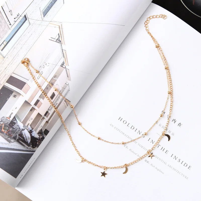 Collier Multicouche Femme | Chaîne Perles & Pendentif Feuille | Or & Argent | Bijou Tendance Accessoire Mode