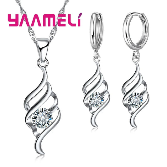 Jewelry Sets For Women Charms 925 Sterling Silver Color Pendant Necklace Hoop Earring Fashion Classic Necklaces Wedding Gift