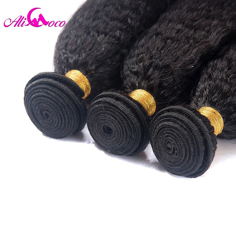 Ali Coco Peruvian Kinky Straight Hair Extensions 1/3/4 Bundles 8-28 Inch Human Hair Non-Remy Hair