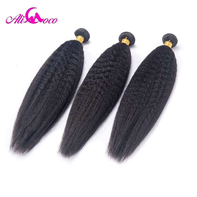 Ali Coco Peruvian Kinky Straight Hair Extensions 1/3/4 Bundles 8-28 Inch Human Hair Non-Remy Hair