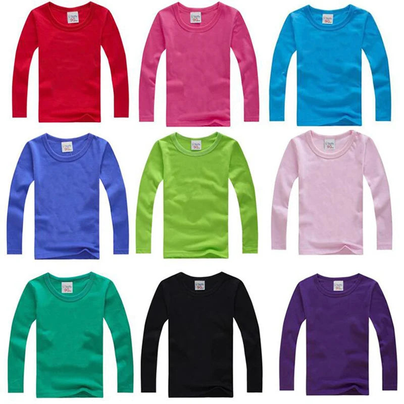 Boys Long Sleeve T-Shirts For Children Spring Autumn Pure Color T-shirt Cotton 1-15T Kids Clothing Baby Girls Tops Tees Clothes
