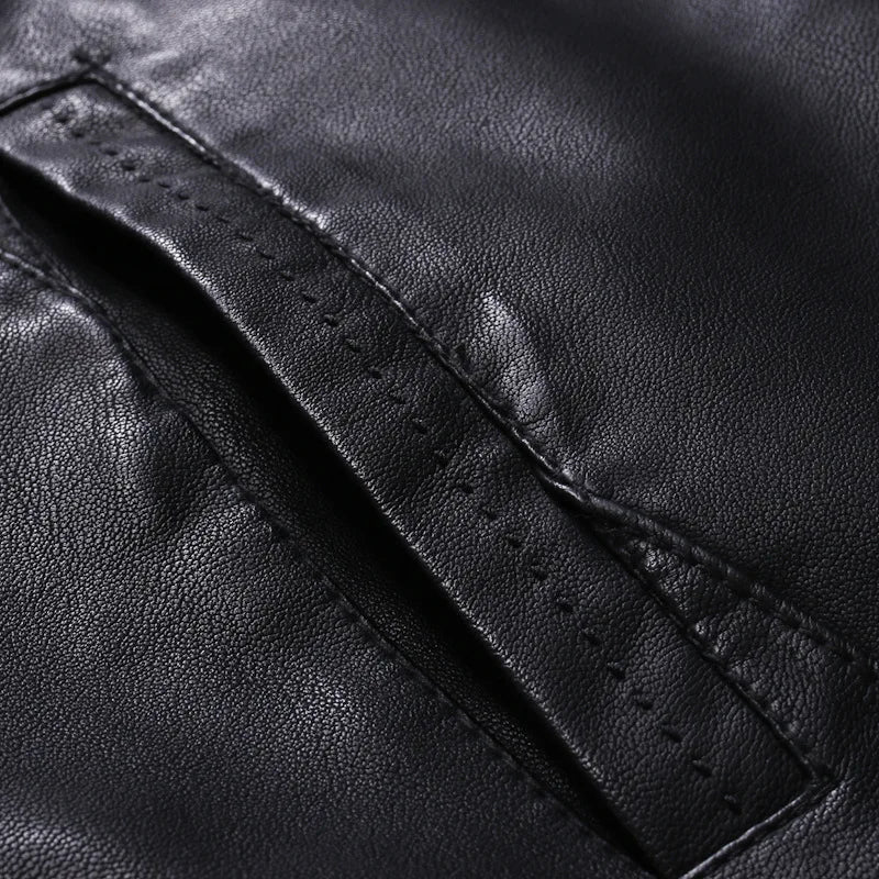 Veste motard noire en similicuir PU pour homme | Col montant