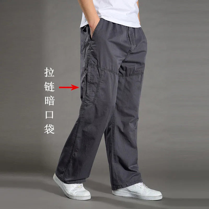 Pantalon cargo ample en coton pour homme | Taille élastique
