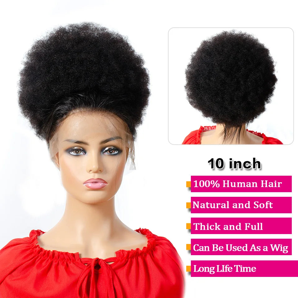 Queue de Cheval Afro Kinky Curly | Drawstring | Clip Extensions | Remy Brésilien | 10 Pouces | Chignon Naturel | Cheveux Humains