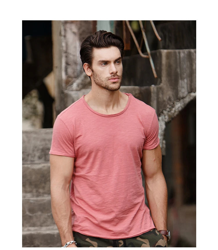 T-Shirt Homme 100% Coton | Col Rond | Manches Courtes | Uni Casual | Doux & Confortable | Été