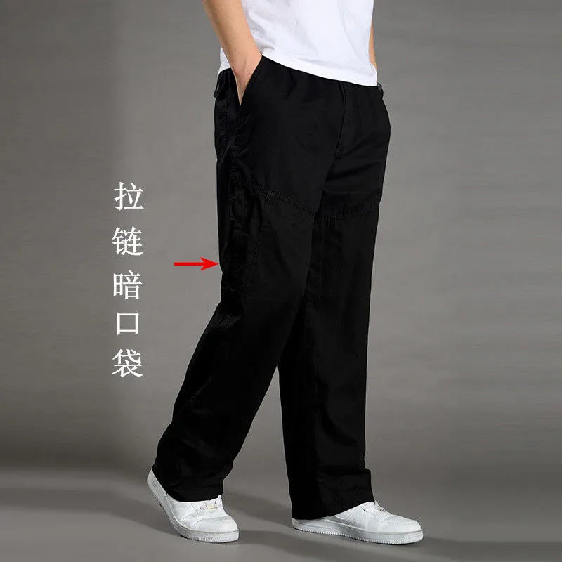 Pantalon cargo ample en coton pour homme | Taille élastique