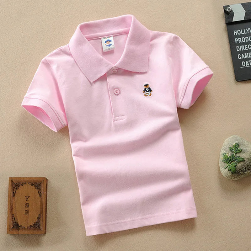 Boys T-Shirt Summer Fashion Cartoon Bear Embroidery School Clothes Little Girls Polo Shirts 3-8 Years Tops Toddler Sportswear