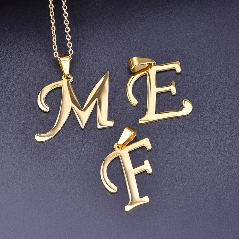Collier Initiale Lettre Alphabet | 26 Lettres | Acier Inoxydable | Pendentif Chaîne | Bijou Femme & Homme